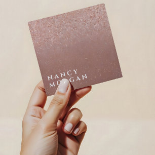 Elegant Pink Rose Gold Glitter Nail Artist Square Business Card