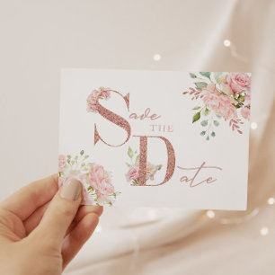 Elegant Pink Rose Gold Glitter Save The Date Invitation