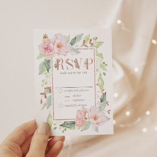 Elegant Pink Rose Gold Glitter Wedding RSVP Invitation