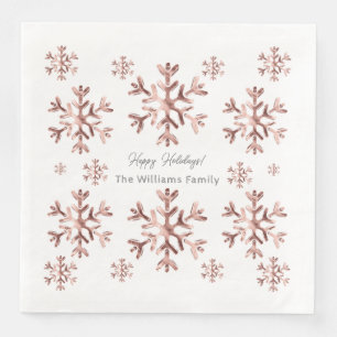 Elegant Pink Rose Gold Look Snowflakes Christmas Napkin
