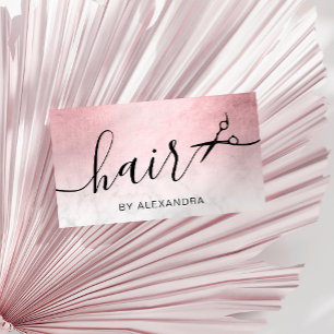 Elegant pink rose gold marble scissors hairstylist business card