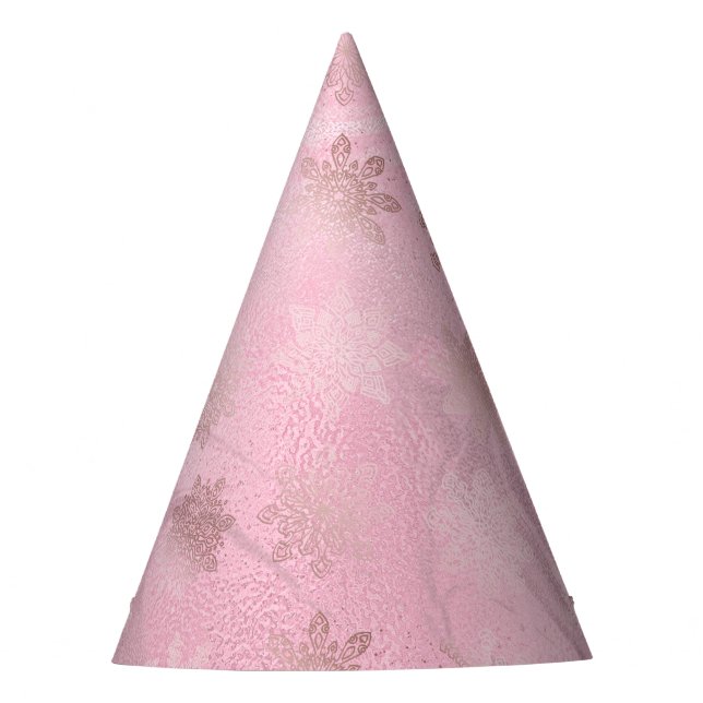 Elegant pink rose gold marble snowflake pattern party hat (Front)