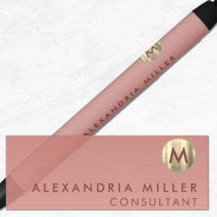Elegant Pink Rose Gold Monogram Black Ink Pen