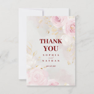 Elegant Pink Rose & Gold Thank You Wedding Card