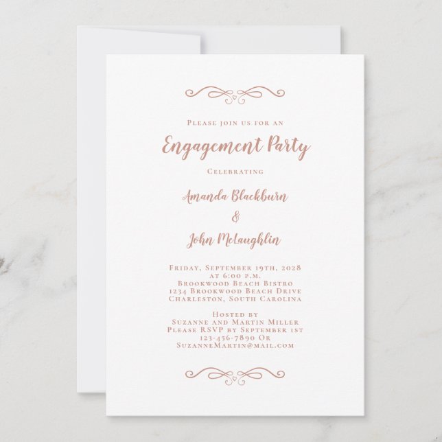 Elegant Pink Rose Gold Wedding Party Engagement Invitation (Front)