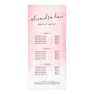 Elegant pink rose gold white marble makeup artist rack card