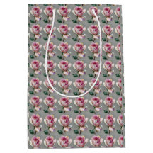 Elegant Pink Rose Impasto Floral Medium Gift Bag