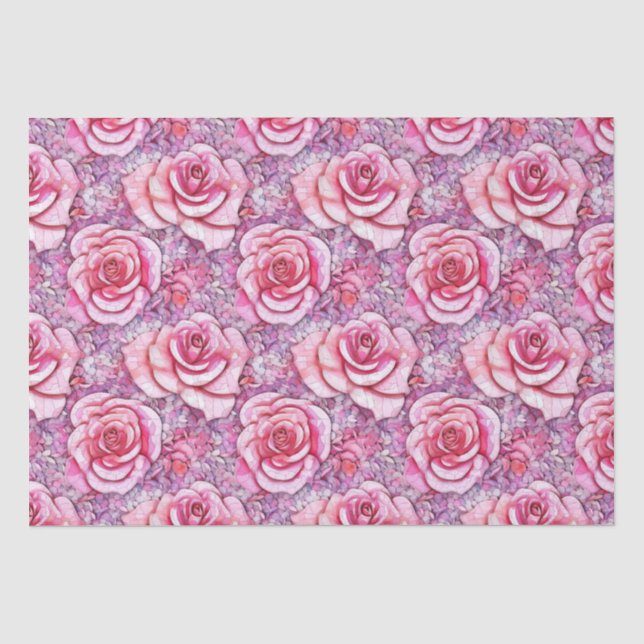 Elegant Pink Rose Mosaic Pattern Birthday Tissue Paper (Front)