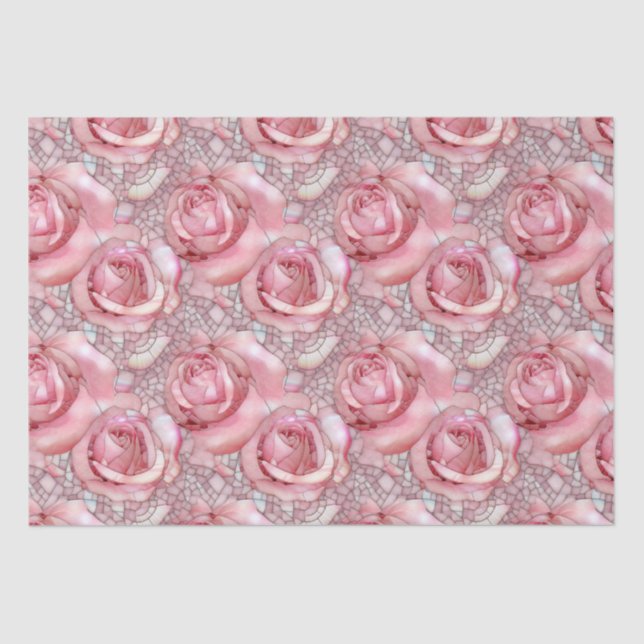 Elegant Pink Rose Mosaic Pattern Birthday Tissue Paper (Front)