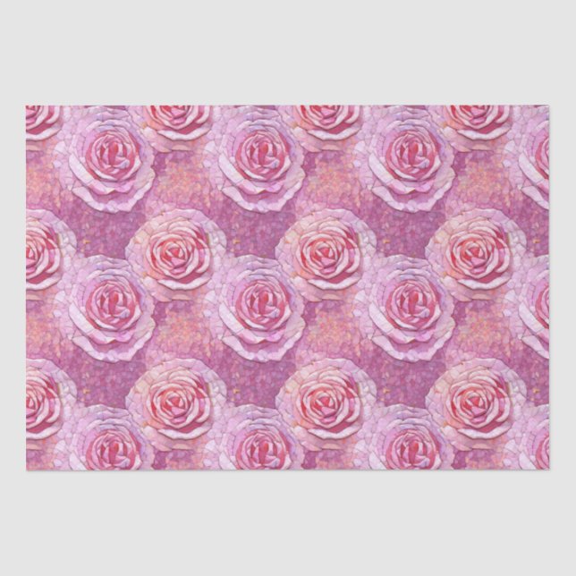 Elegant Pink Rose Mosaic Pattern Birthday Tissue Paper (Front)