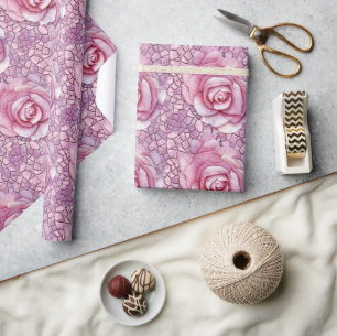 Elegant Pink Rose Mosaic Pattern Wrapping Paper