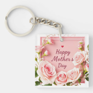 Elegant Pink Rose Mother’s Day Greeting Key Ring