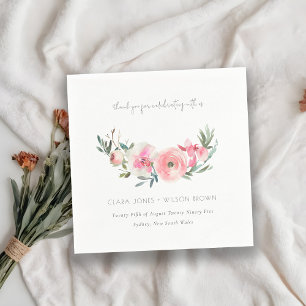 Elegant Pink Rose Orchid Watercolor Floral Wedding Napkin