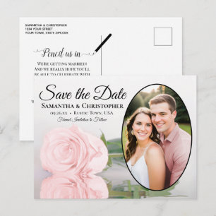 Elegant Pink Rose Oval Photo Wedding Save The Date Announcement Postcard