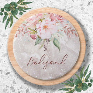 Elegant Pink Rose Peony Floral Marble  7.5 Cm Round Badge