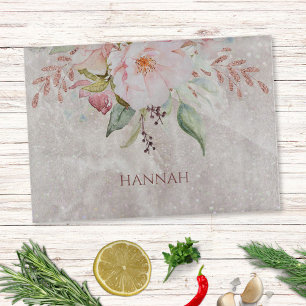 Elegant Pink Rose Peony Floral Marble Cutting Board