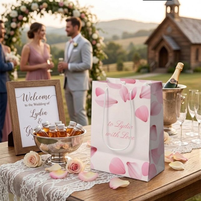 Elegant Pink Rose Petals Wedding Favour Gift Bag (Creator Uploaded)