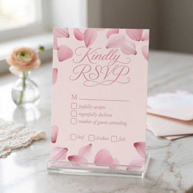 Elegant Pink Rose Petals Wedding RSVP Reply Card (Creator Uploaded)
