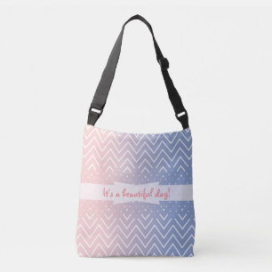 Elegant Pink rose quartz Blue pastel Chevron Text Crossbody Bag