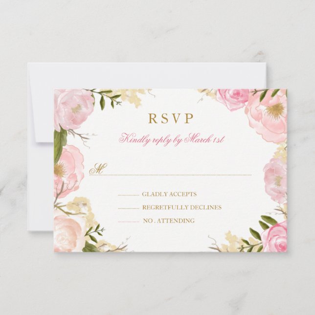 Elegant Pink Rose Quinceanera RSVP (Front)