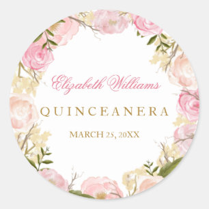 Elegant Pink Rose Quinceanera Sticker