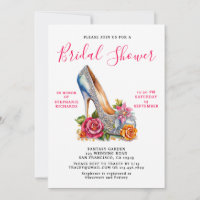 Elegant Pink Rose Silver Shoe Bridal Shower
