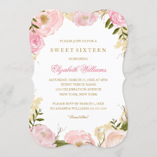 Elegant Pink Rose Sweet Sixteen Invitation