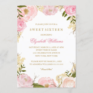 Elegant Pink Rose Sweet Sixteen invite