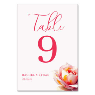 Elegant Pink Rose Table Number