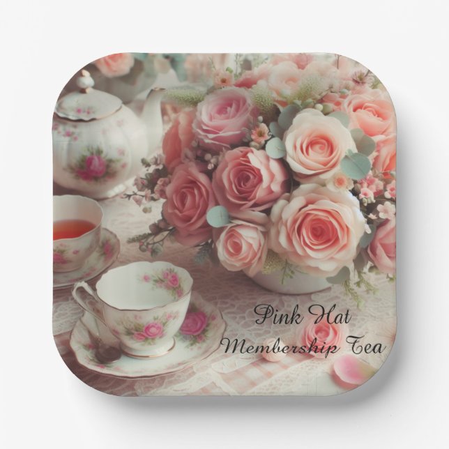 Elegant Pink Rose Tea Party Paper Plate (Front)