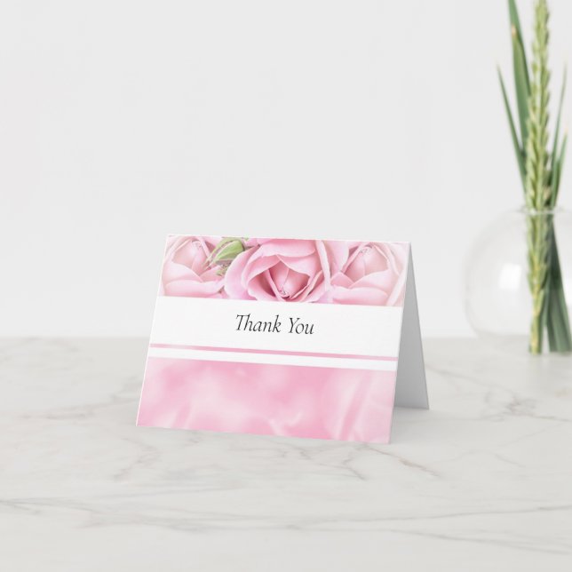 Elegant Pink Rose Thank You Note Card (Front)