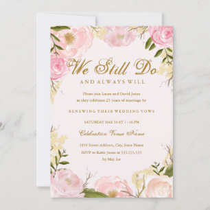 Elegant Pink Rose Vow Renewal Anniversary Invitation