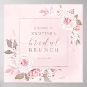 Elegant Pink Rose Watercolor Bridal Brunch Welcome Poster