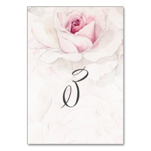 Elegant Pink Rose Watercolor Floral No 3 Wedding Table Number