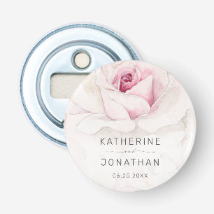 Elegant Pink Rose Watercolor Floral Script Wedding Bottle Opener