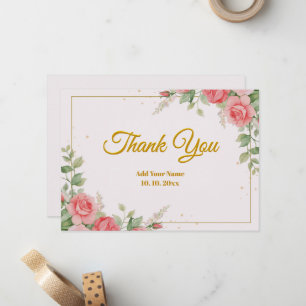 Elegant Pink Rose Watercolor Floral Thank You Card