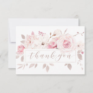 Elegant Pink Rose Watercolor Floral Wedding Thank You Card