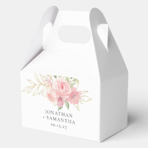 Elegant Pink Rose Watercolor Golden Floral Wedding Favour Box