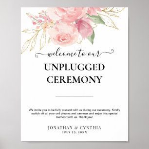 Elegant Pink Rose Watercolor Golden Floral Wedding Poster