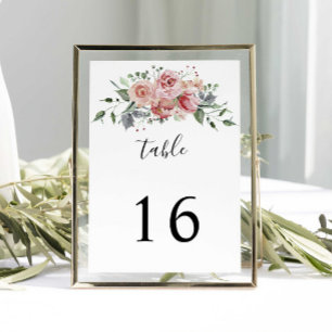 Elegant Pink Rose Watercolor Wedding Table Number