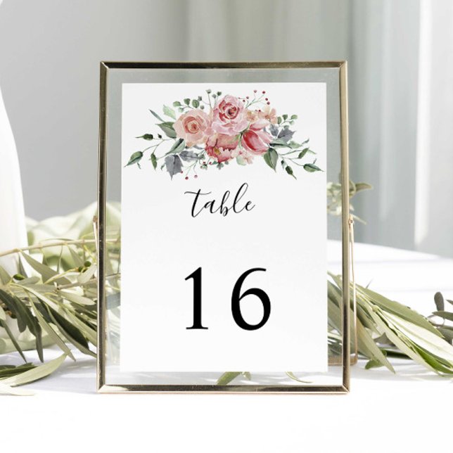 Elegant Pink Rose Watercolor Wedding Table Number (Creator Uploaded)