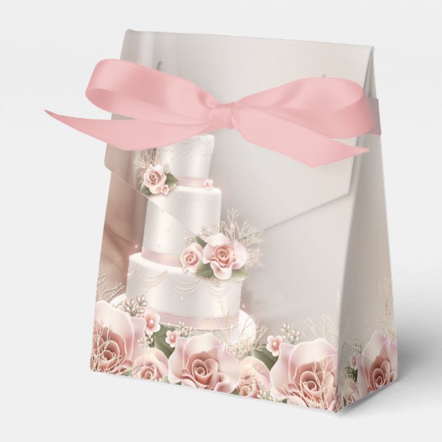Elegant Pink Rose Wedding Cake Favour Box (Front Side)