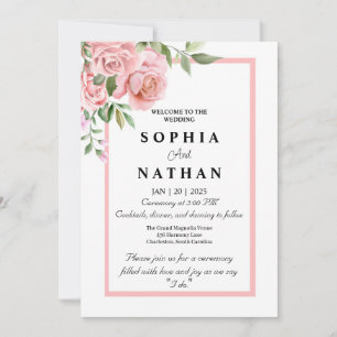 Elegant Pink Rose Wedding Invitation   Romantic