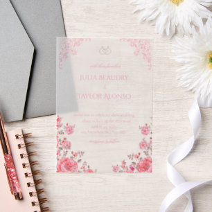 Elegant Pink Rose Wedding Invite Vellum Invitations