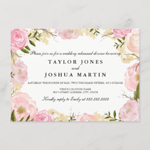 Elegant Pink Rose Wedding Rehearsal Dinner Invite