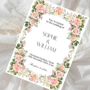Elegant Pink Rose Wedding - Romantic Floral Rose Invitation
