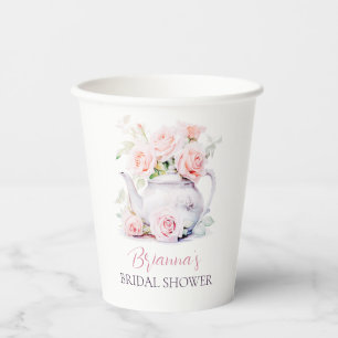 Elegant Pink Roses Bridal Shower Tea Party Paper Cups