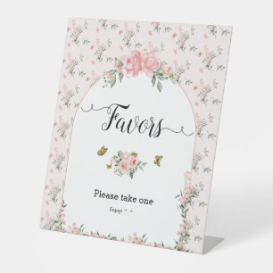 Elegant Pink Roses & Butterfly Baby Shower Favors Pedestal Sign