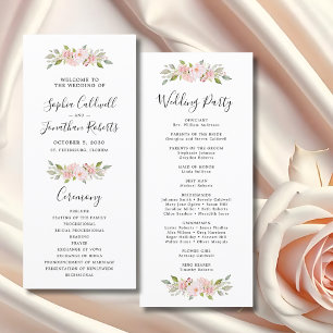 Elegant Pink Roses Calligraphy Wedding Programme