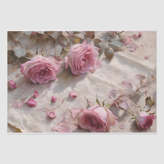 Elegant Pink Roses Decoupage Tissue Paper (Front)